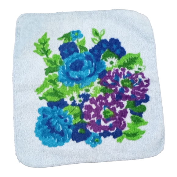 Cannon Vintage Wash Cloth Terry Blue Purple Green Floral Washcloth - Picture 3 of 8